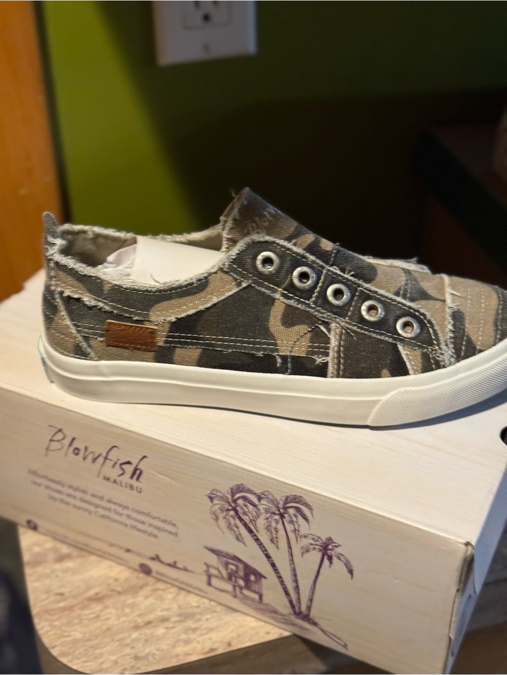 Blowfish Kids Camouflage Slip-On Sneakers in Olive and Beige